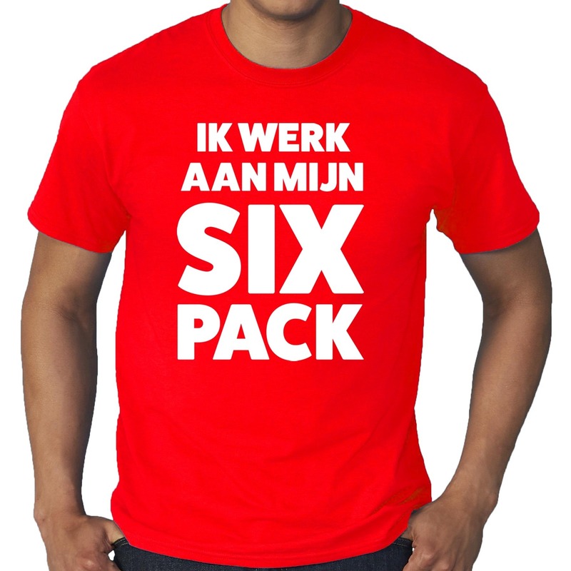 Ik werk aan mijn SIX Pack tekst t-shirt rood heren - heren shirt Ik werk aan mijn SIX Pack - rood kleding Top Merken Winkel